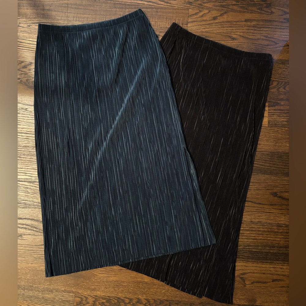 NWT Lot 2 Adrianna Papell Black Green Ribbed Silky Midi Skirts M